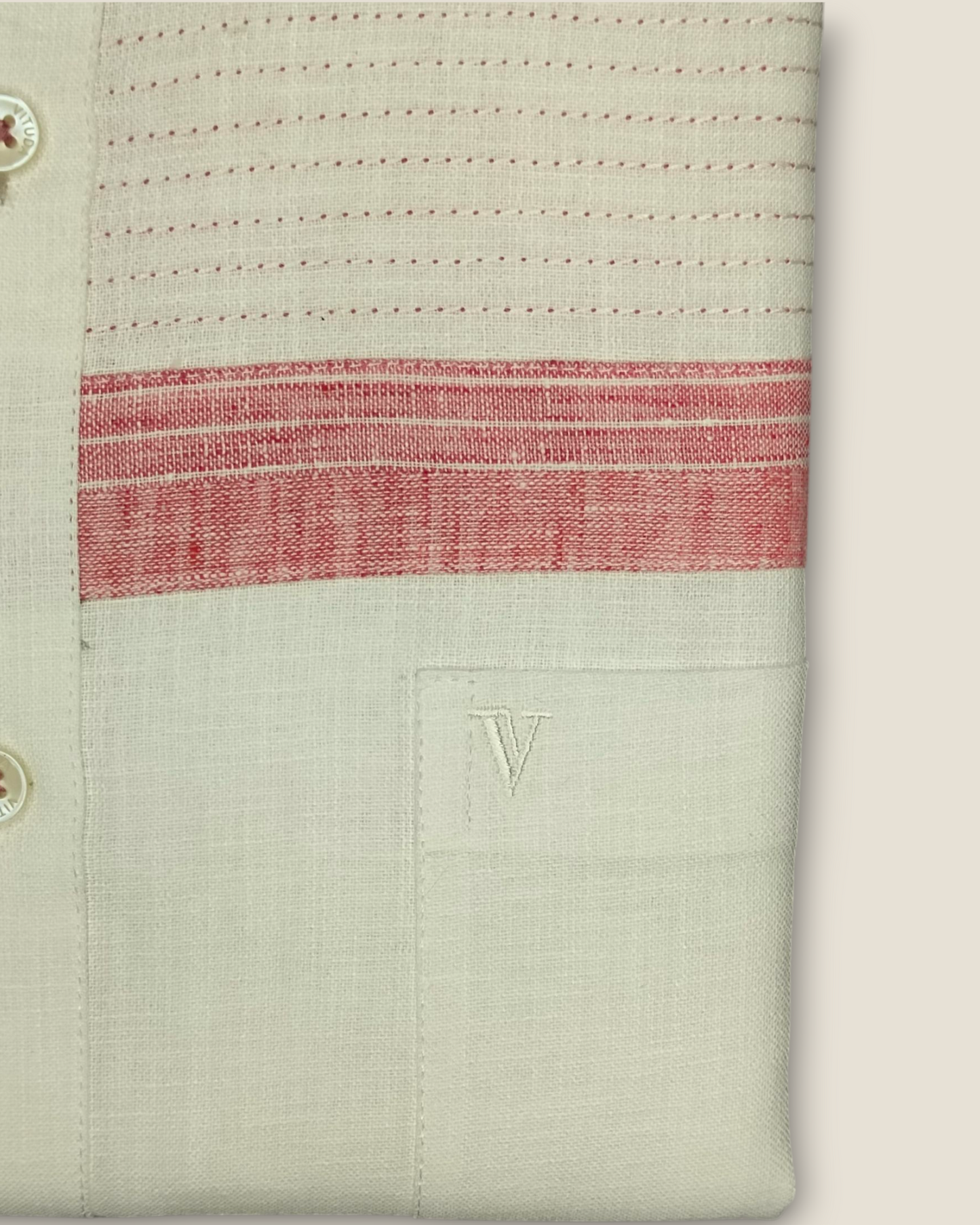 Men's Half Sleeves Party Wear Shirt - White with Coral Stripes