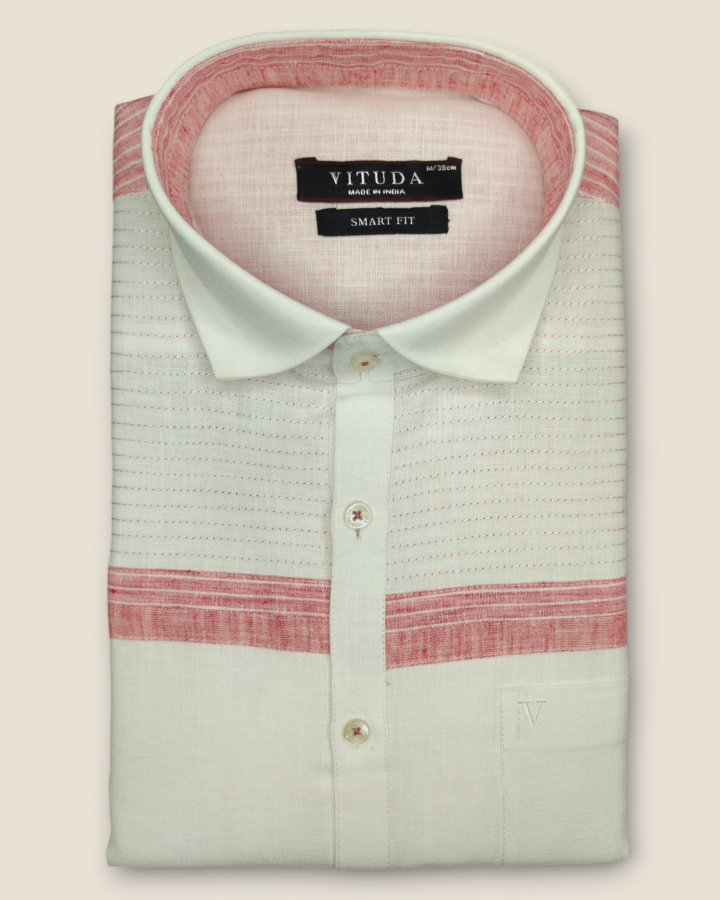 Men's Half Sleeves Party Wear Shirt - White with Coral Stripes