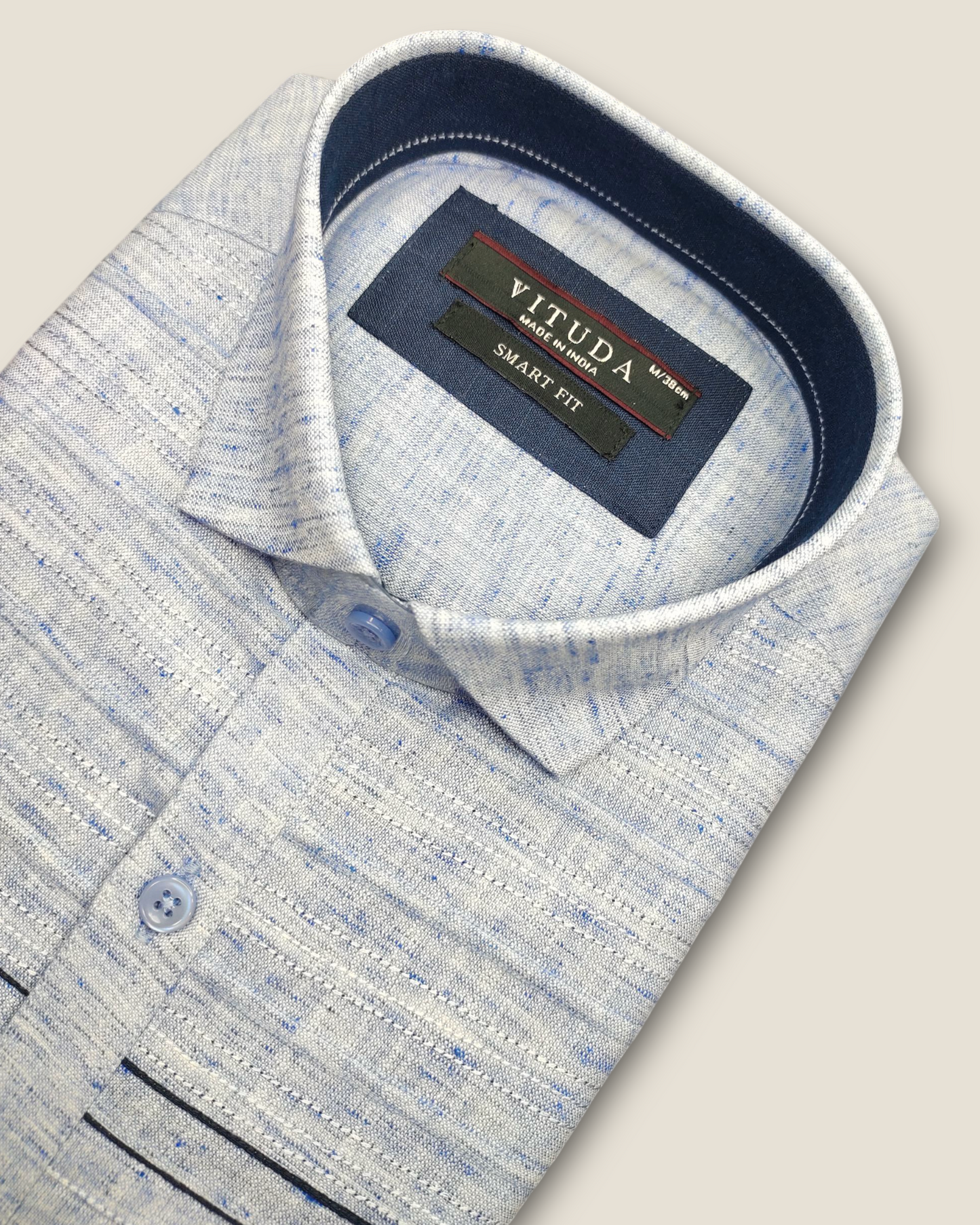 Men's Half Sleeves Party Wear Shirt - Blue Textured with Navy Details