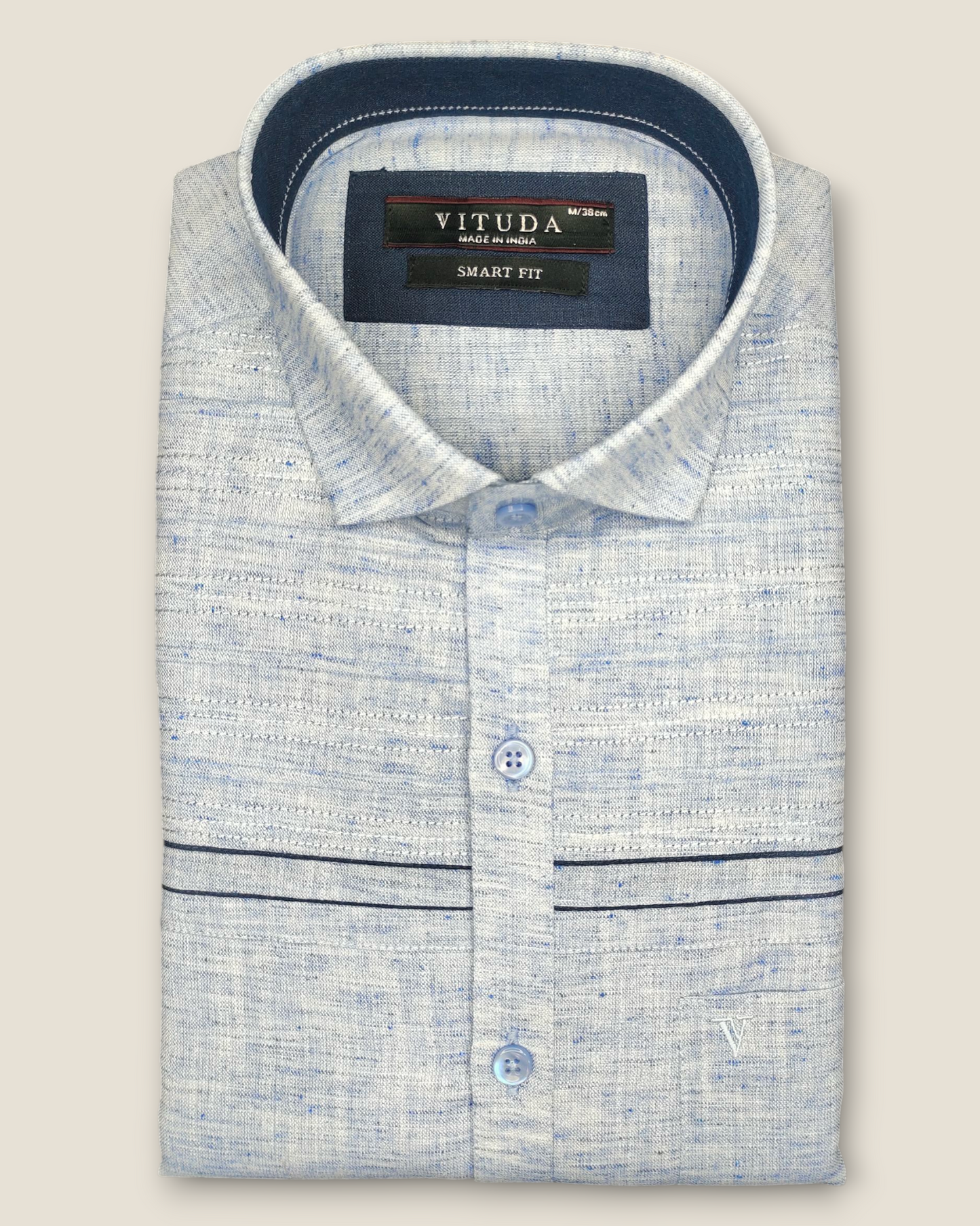 Men's Half Sleeves Party Wear Shirt - Blue Textured with Navy Details