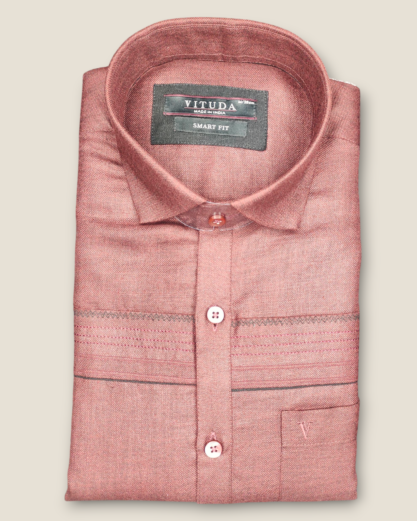 Men's Half Sleeves Party Wear Shirt - Rich Red with Embroidered Stripes