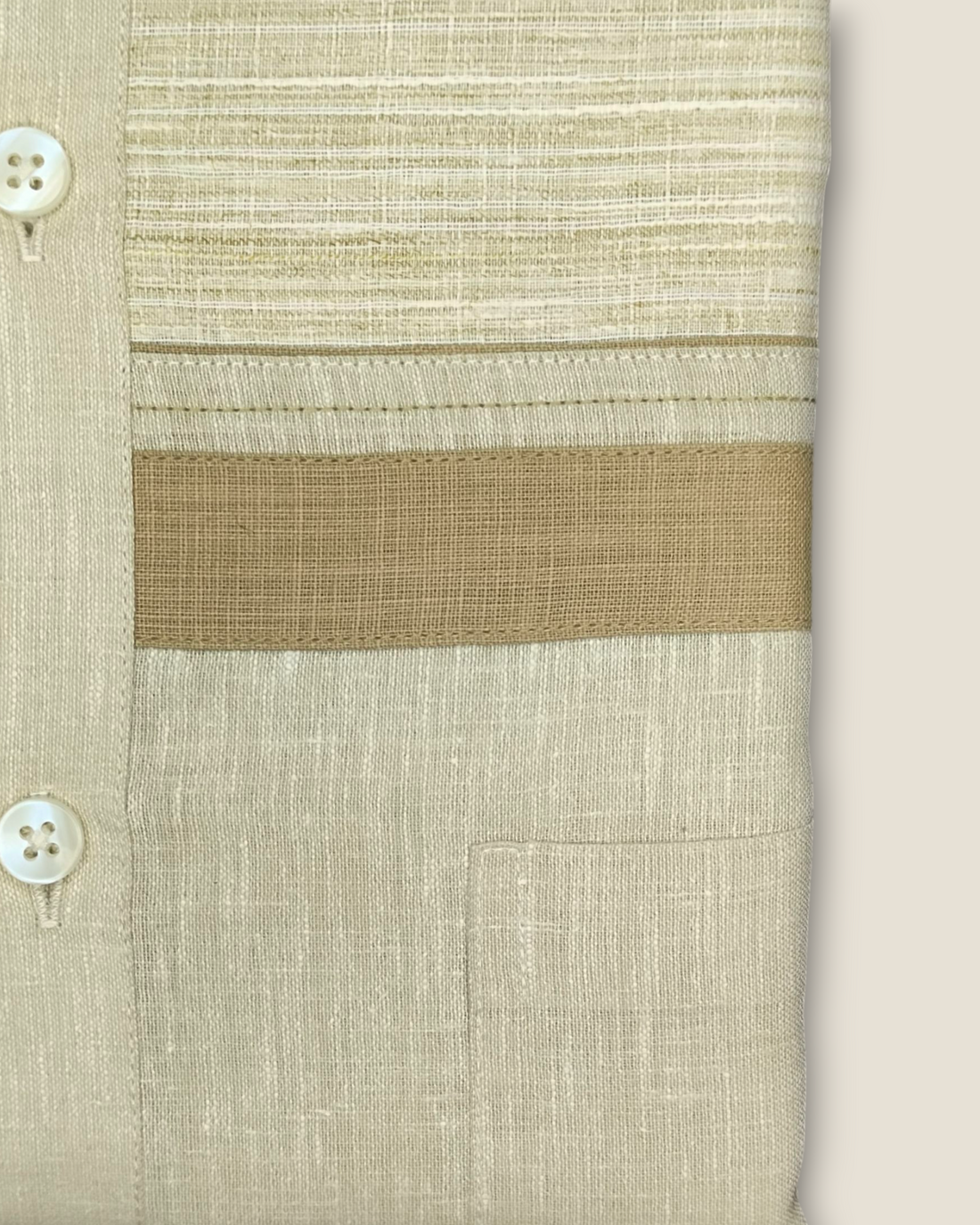 Men's Half Sleeves Party Wear Shirt - Beige Linen with Contrast Panel