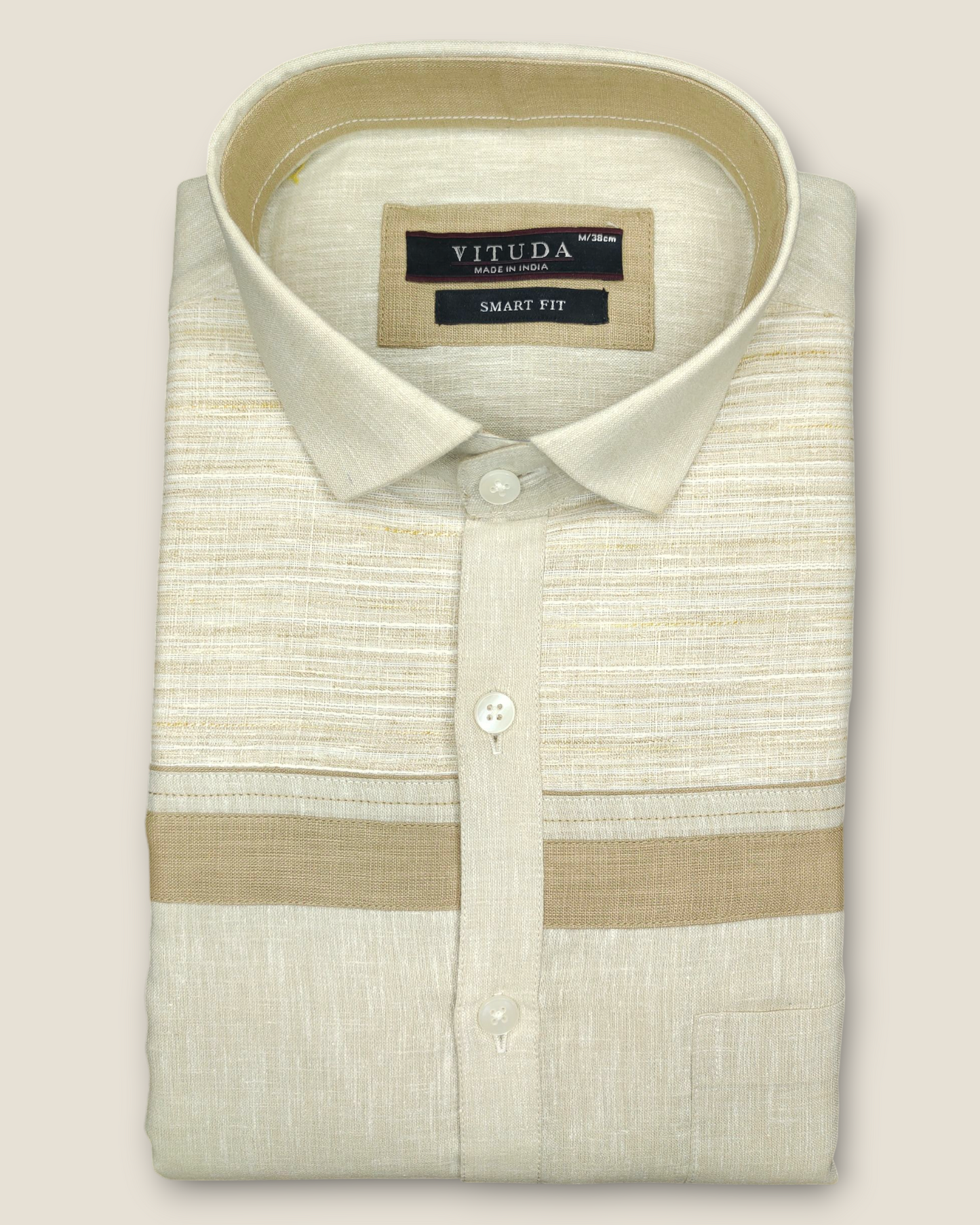 Men's Half Sleeves Party Wear Shirt - Beige Linen with Contrast Panel