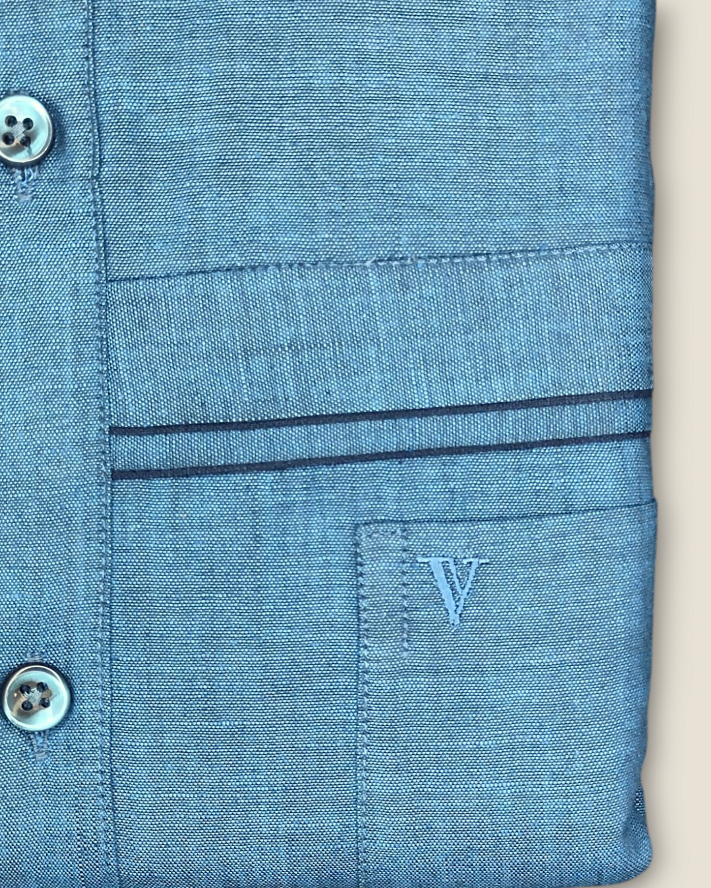 Men's Half Sleeves Party Wear Shirt - Blue Linen with Contrast Details