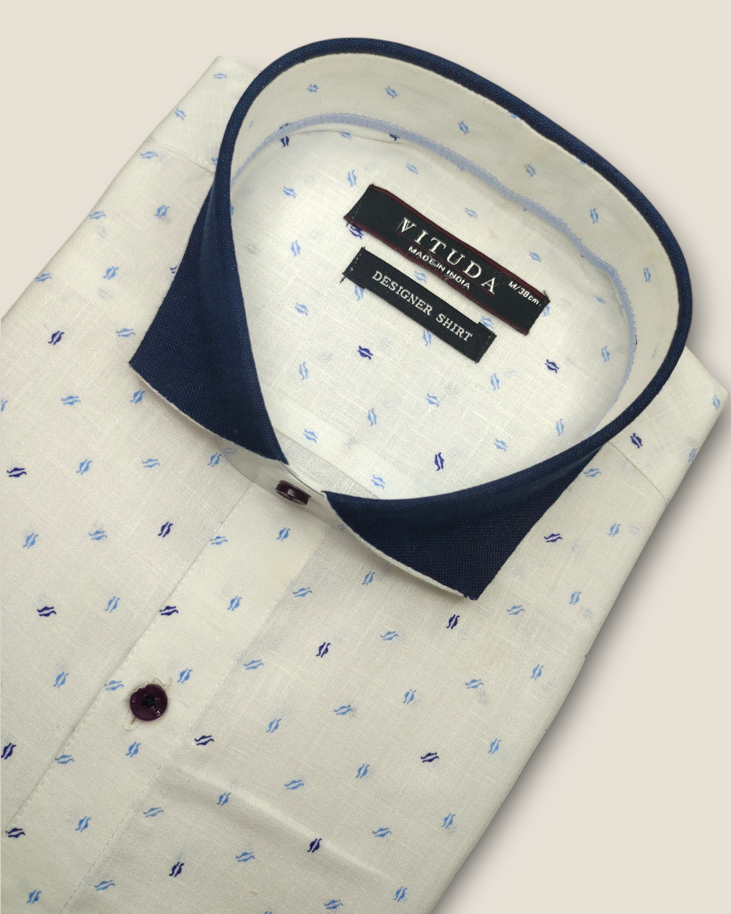 Men's Half Sleeves Shirt - Blue Pattern with Navy Collar