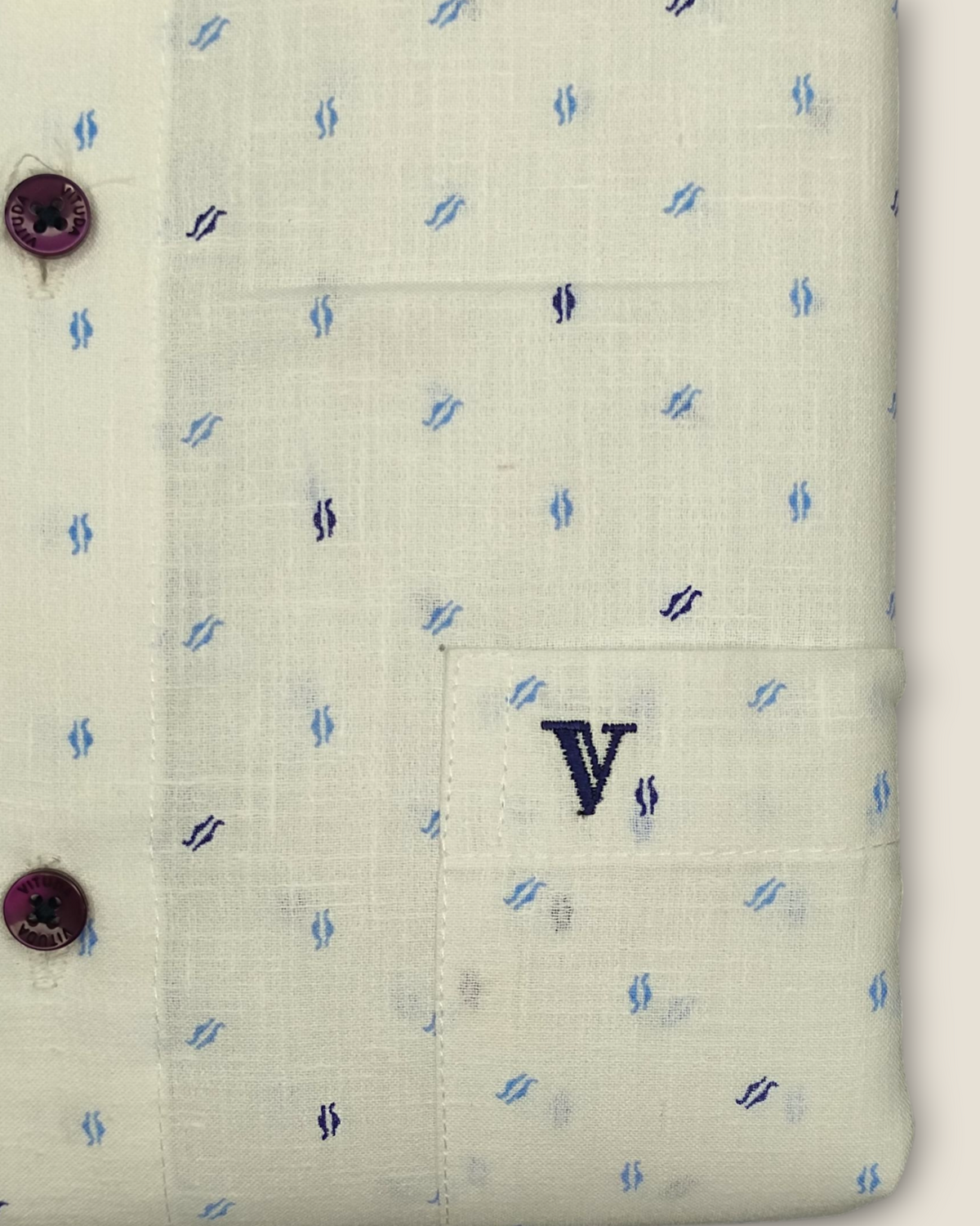 Men's Half Sleeves Shirt - Blue Pattern with Navy Collar