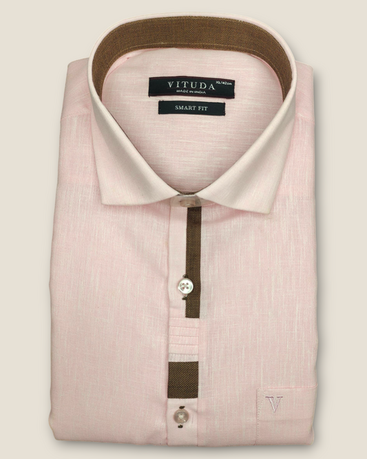 Men's Half Sleeves Light Pink Party Wear Shirt – Elegant & Minimalist Design