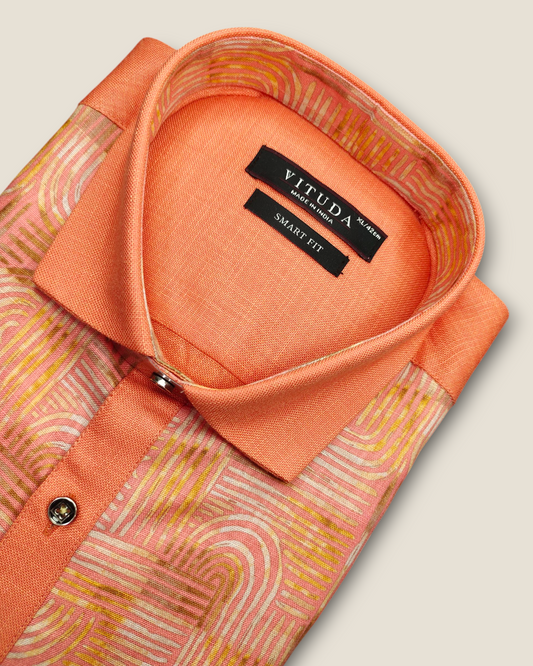 Men's Half Sleeves Orange Printed Party Wear Shirt – Bold & Artistic