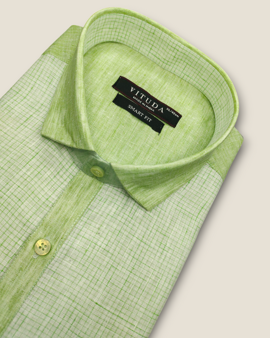 Men's Half Sleeves Light Green Checked Party Wear Shirt – Elegant & Refreshing