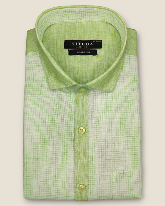 Men's Half Sleeves Light Green Checked Party Wear Shirt – Elegant & Refreshing