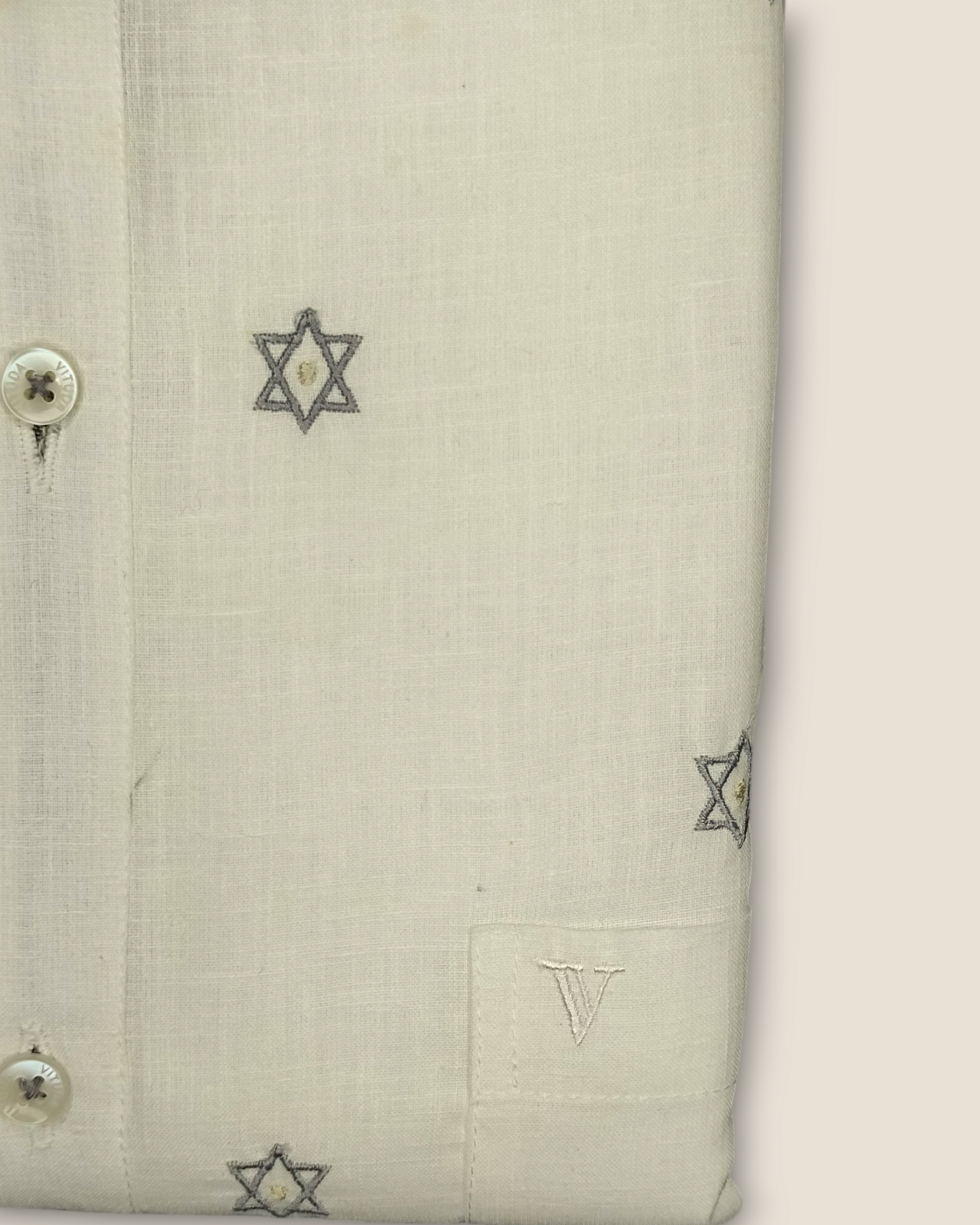 Men's Half Sleeves White Shirt with Star Embroidery