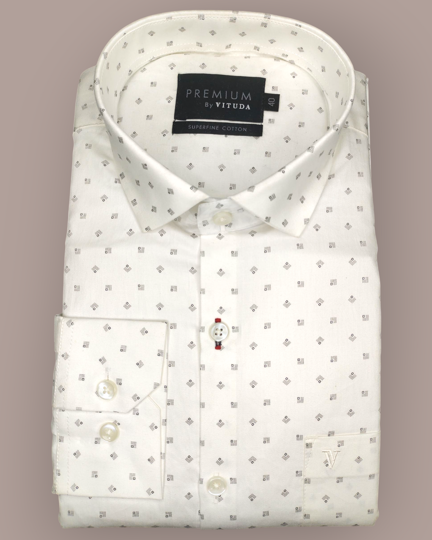 Men's Full Sleeves Premium White & Grey Micro-Square Printed Superfine Cotton Shirt
