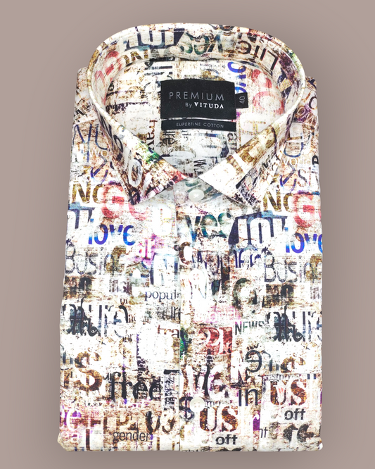 Men's Full Sleeves Premium Typographic Printed Superfine Cotton Shirt