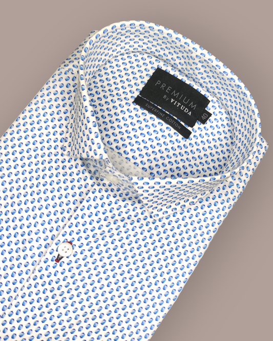 Men's Full Sleeves Premium Blue Droplet Printed Superfine Cotton Shirt