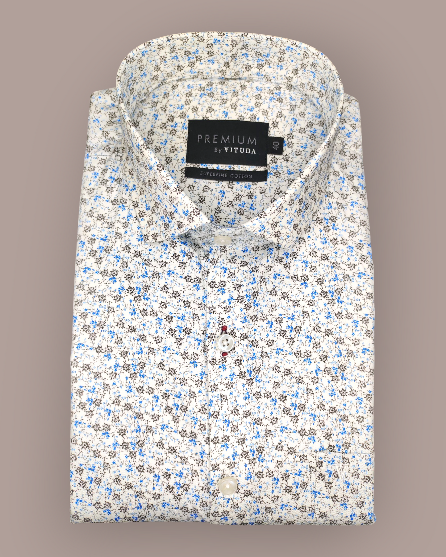 Men's Full Sleeves Premium Blue & Grey Micro-Floral Printed Superfine Cotton Shirt