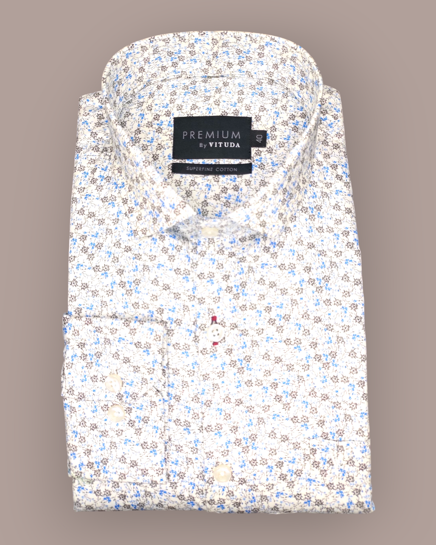 Men's Full Sleeves Premium Blue & Grey Micro-Floral Printed Superfine Cotton Shirt