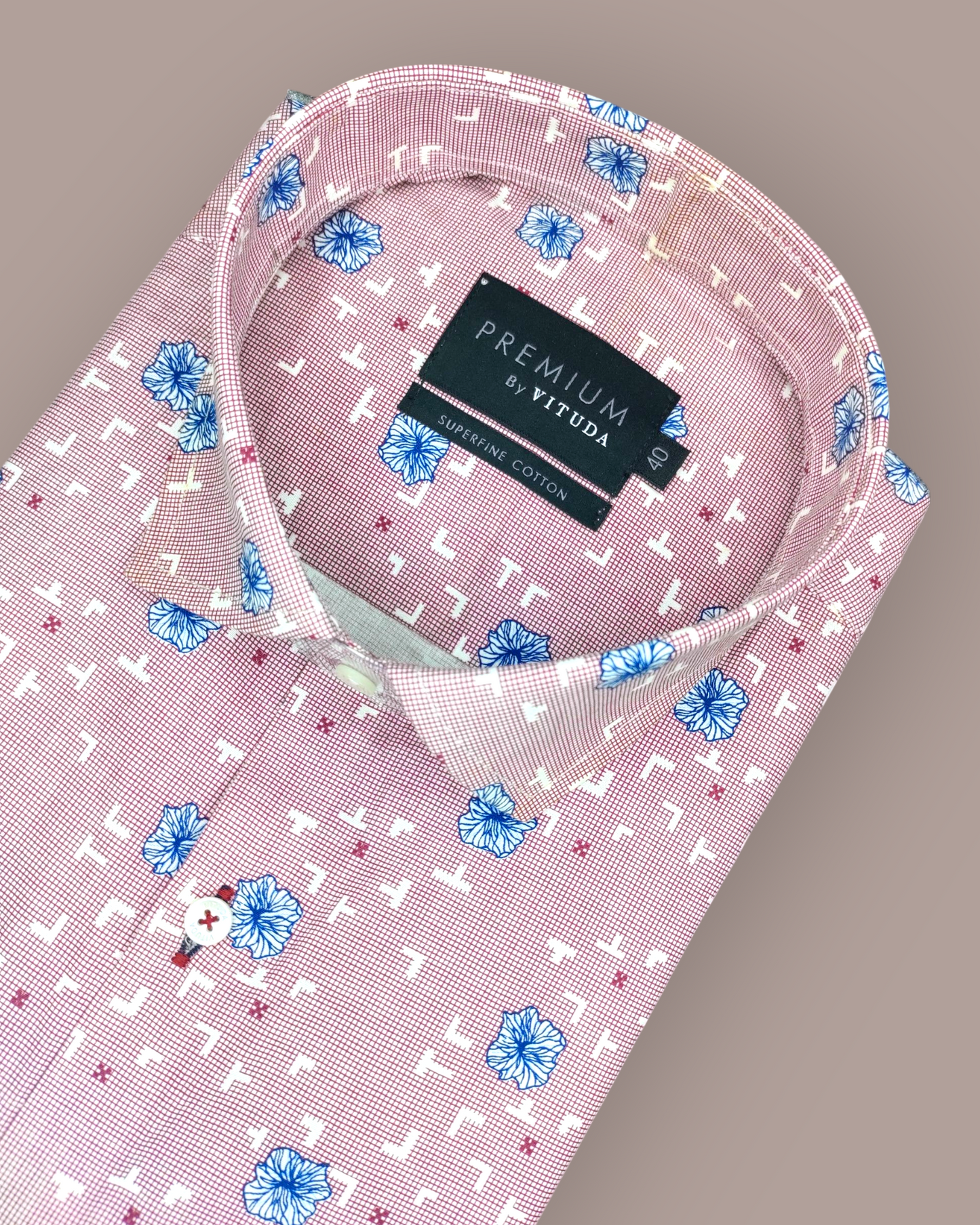 Men's Full Sleeves Premium Red & Blue Floral Printed Superfine Cotton Shirt