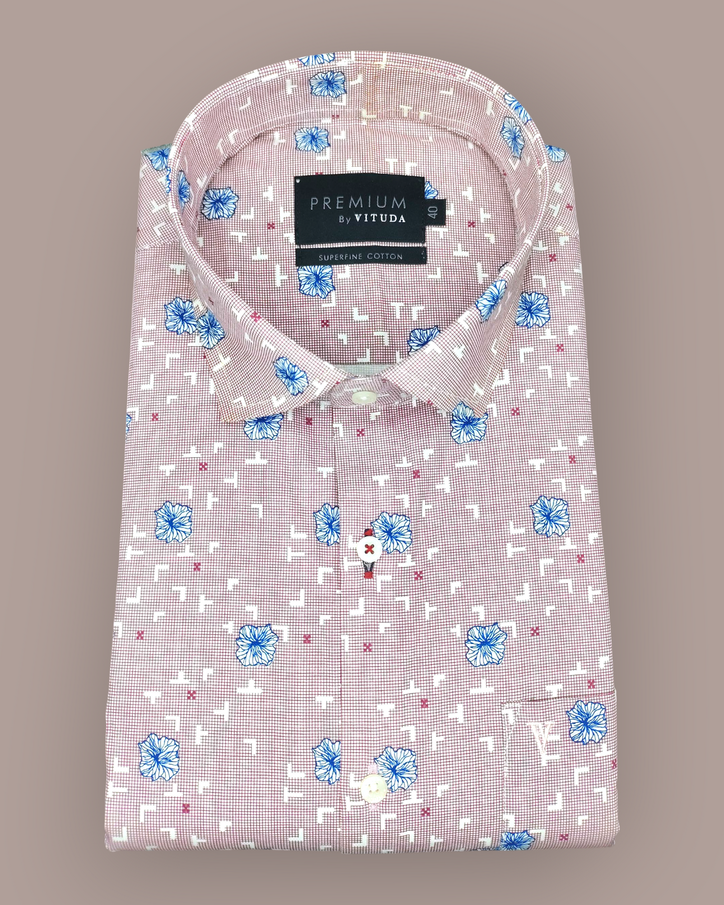 Men's Full Sleeves Premium Red & Blue Floral Printed Superfine Cotton Shirt