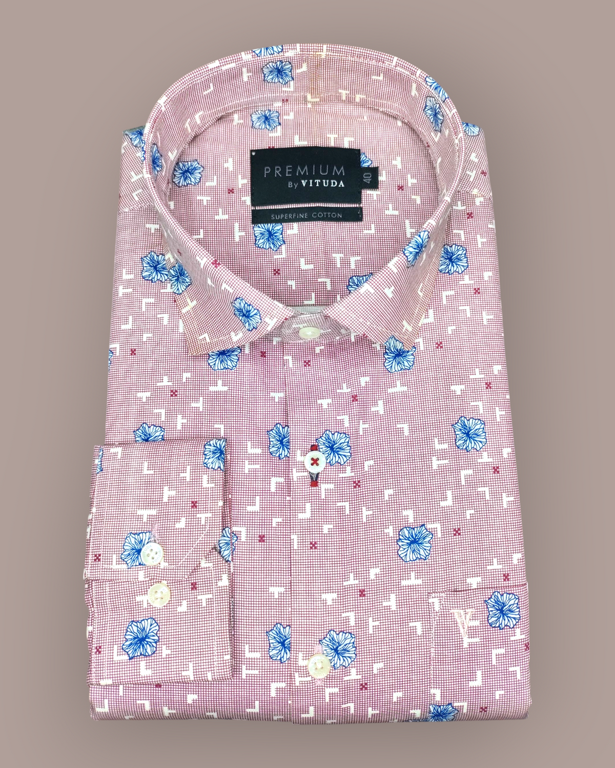 Men's Full Sleeves Premium Red & Blue Floral Printed Superfine Cotton Shirt