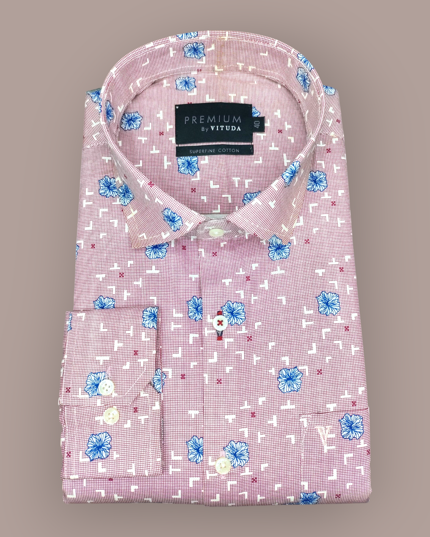 Men's Full Sleeves Premium Red & Blue Floral Printed Superfine Cotton Shirt