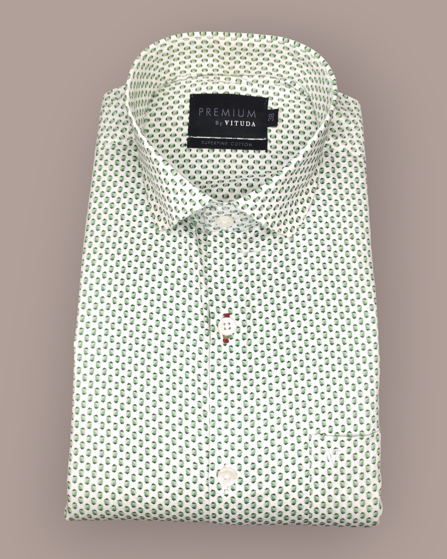 Men's Full Sleeves Premium Green Micro-Print Superfine Cotton Shirt