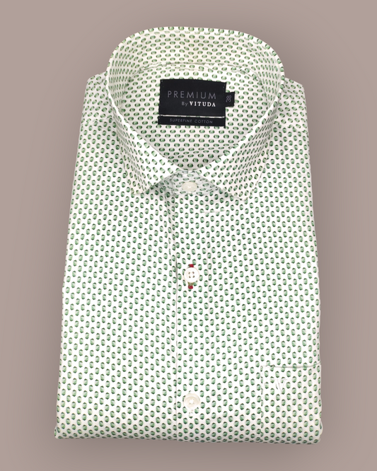 Men's Full Sleeves Premium Green Micro-Print Superfine Cotton Shirt