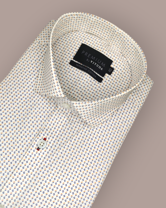 Men's Full Sleeves Premium Micro-Geometric Printed Superfine Cotton Shirt – Blue & Gold