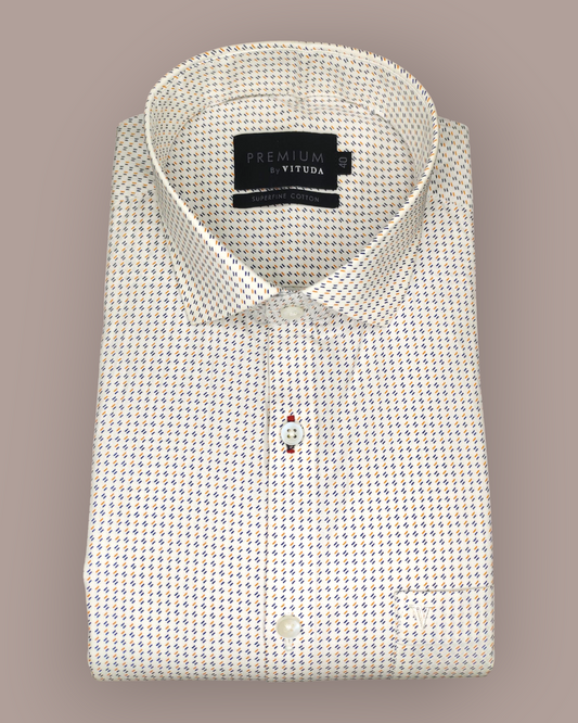 Men's Full Sleeves Premium Micro-Geometric Printed Superfine Cotton Shirt – Blue & Gold