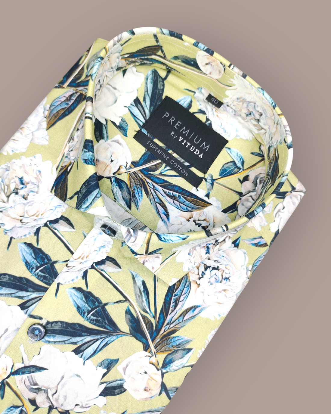 Men's Half Sleeves Premium Lime Green Peony Printed Superfine Cotton Shirt
