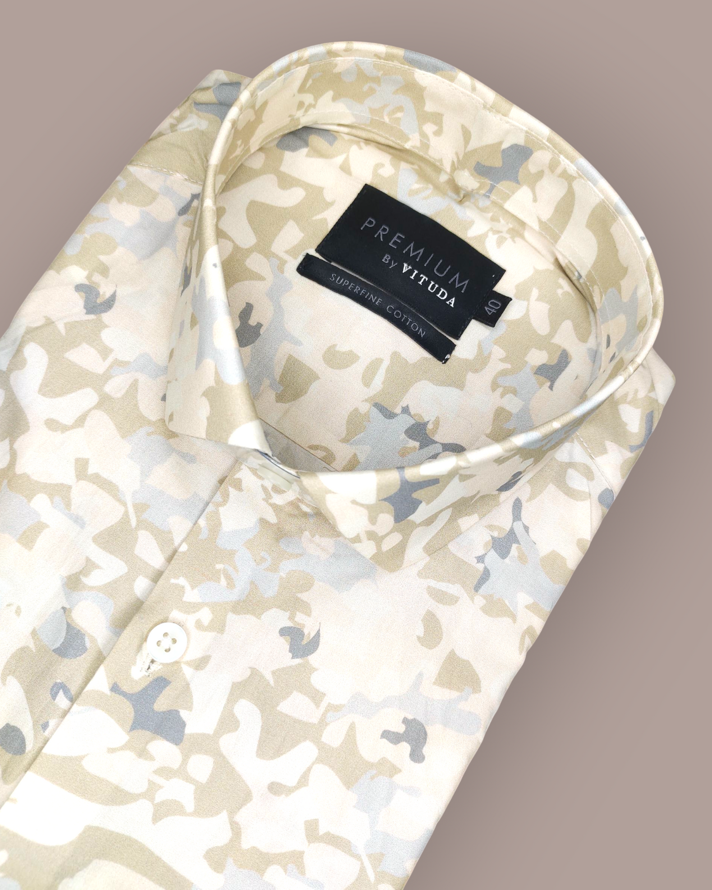 Men's Full Sleeves Premium Camo Abstract Printed Superfine Cotton Shirt – Sand & Grey