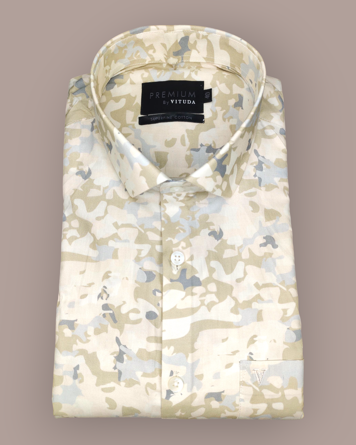 Men's Full Sleeves Premium Camo Abstract Printed Superfine Cotton Shirt – Sand & Grey