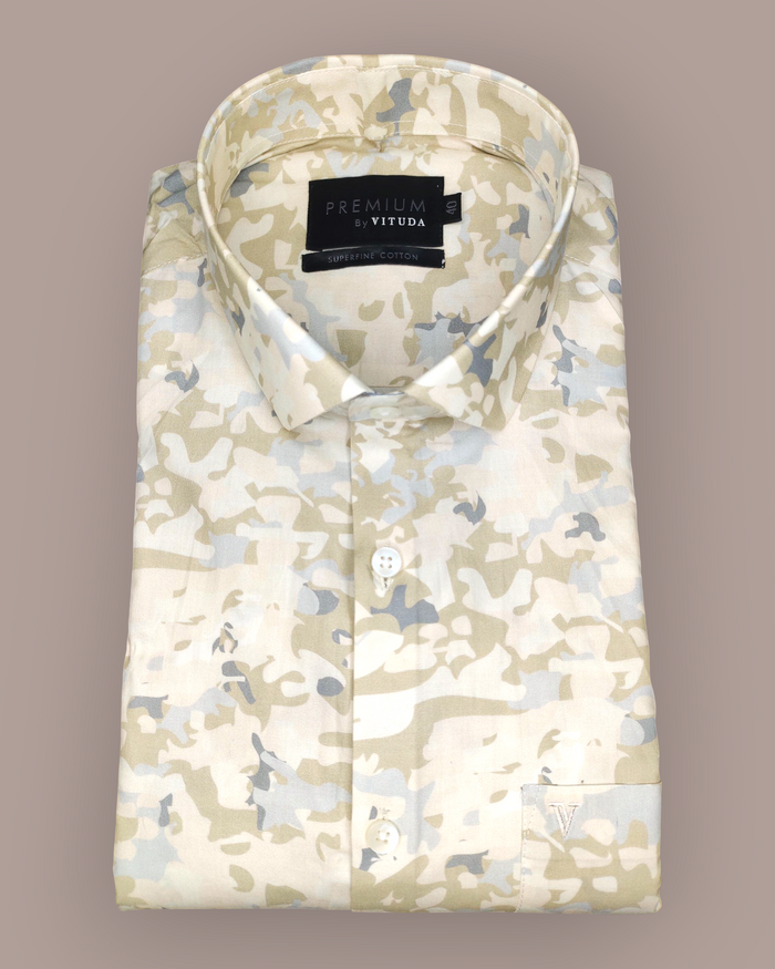 Men's Full Sleeves Premium Camo Abstract Printed Superfine Cotton Shirt – Sand & Grey