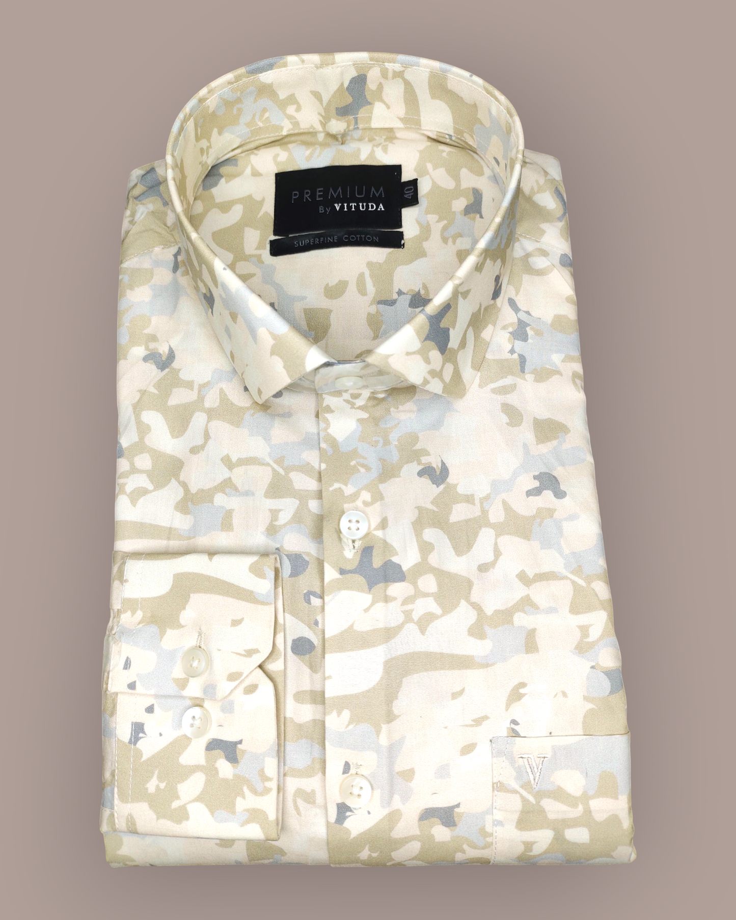 Men's Full Sleeves Premium Camo Abstract Printed Superfine Cotton Shirt – Sand & Grey