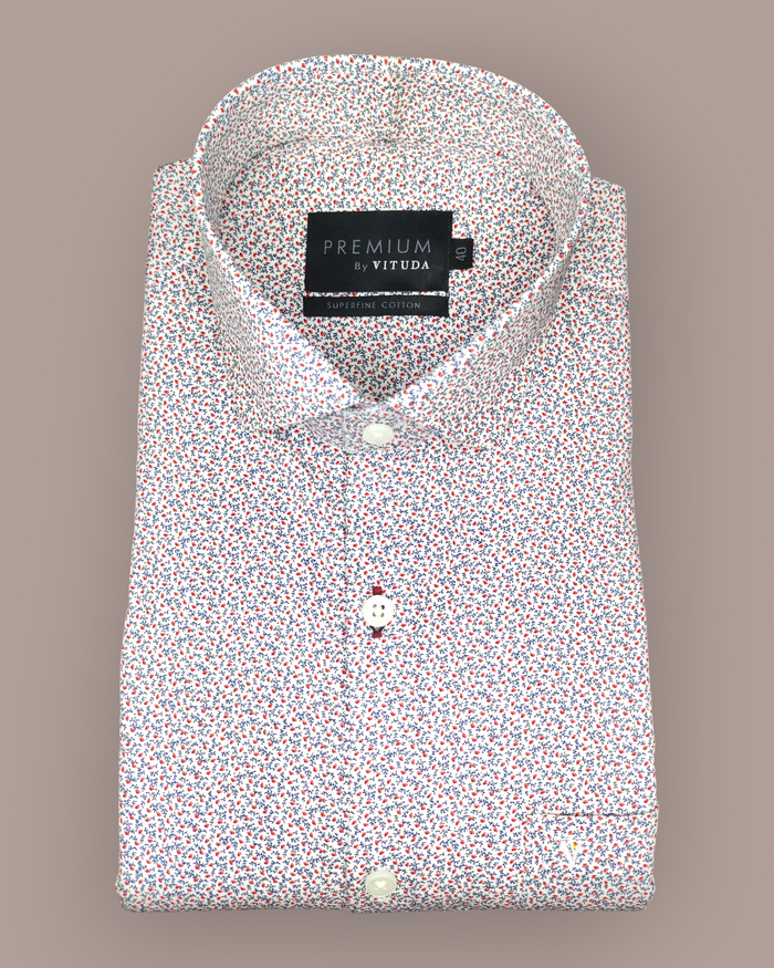 Men's Full Sleeves Premium Micro-Dot Printed Superfine Cotton Shirt – Red & Blue