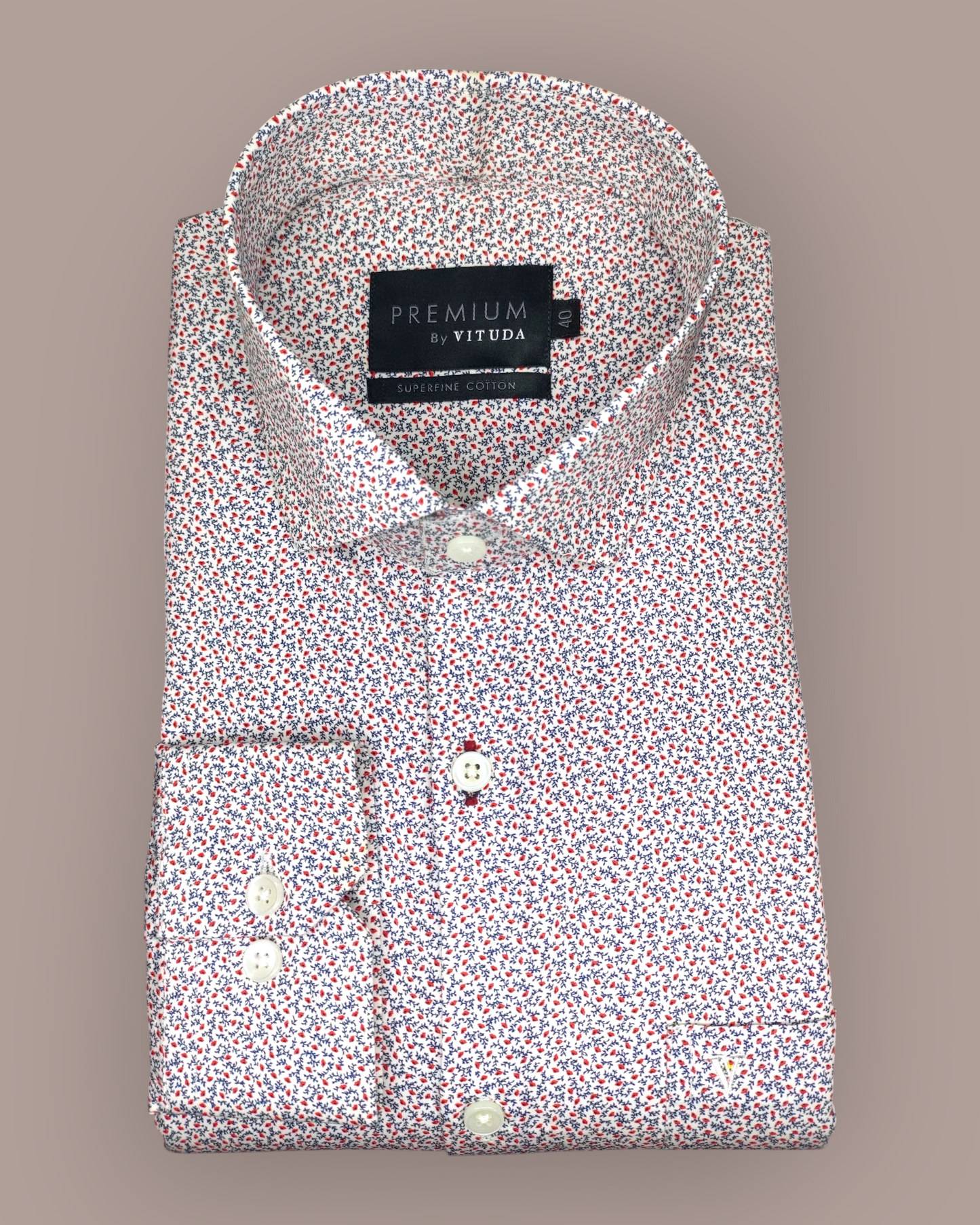 Men's Full Sleeves Premium Micro-Dot Printed Superfine Cotton Shirt – Red & Blue