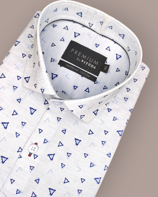 Men's Full Sleeves Premium Blue Triangle Printed Superfine Cotton Shirt