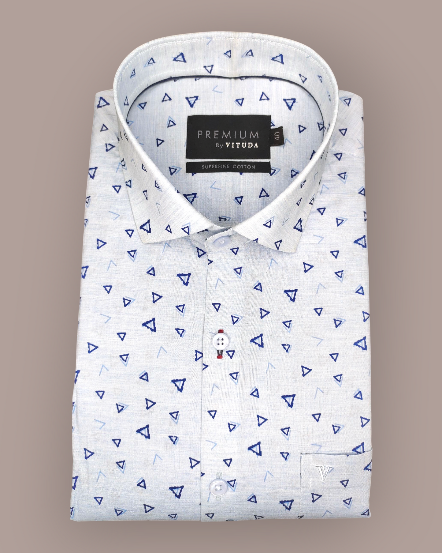 Men's Full Sleeves Premium Blue Triangle Printed Superfine Cotton Shirt