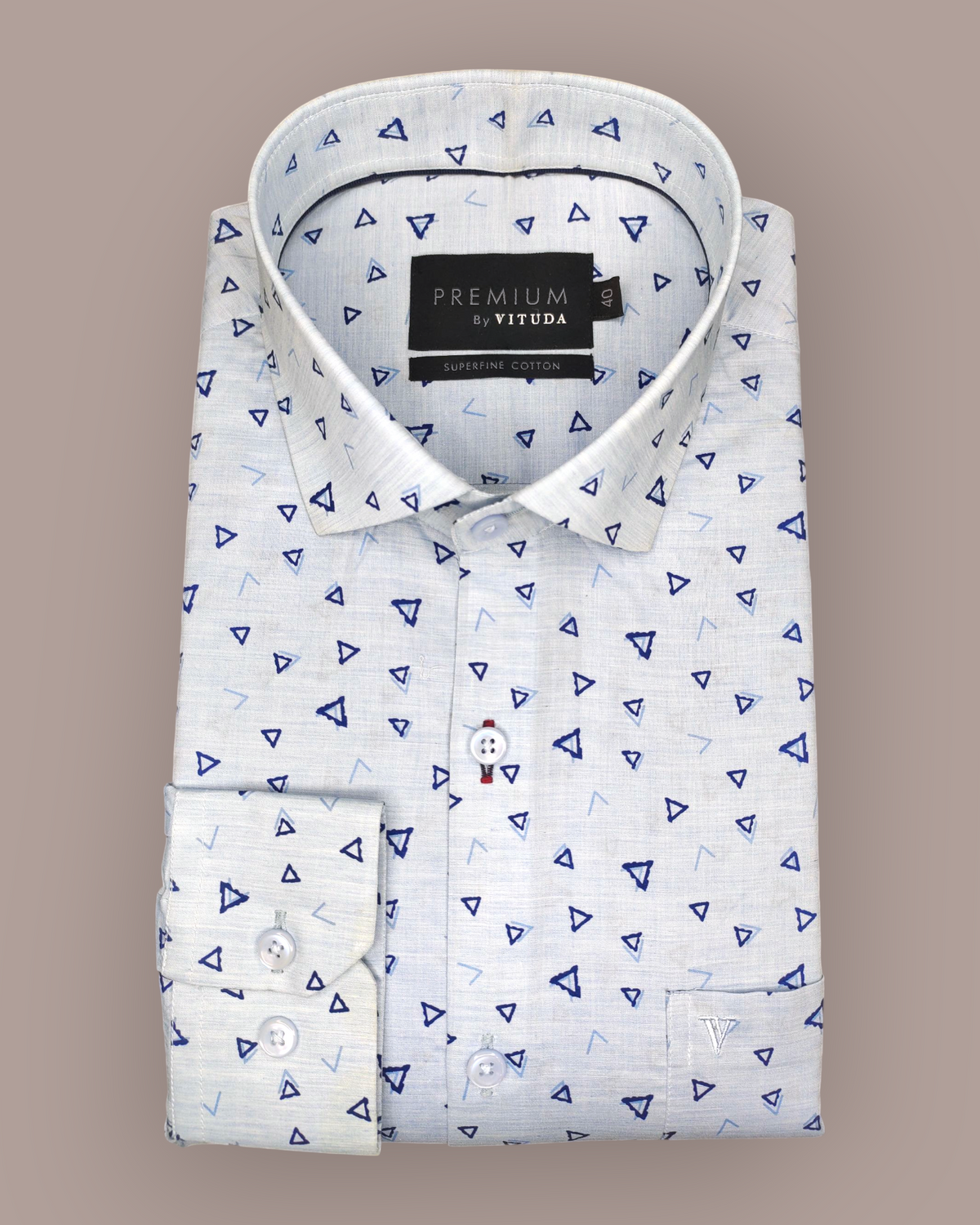 Men's Full Sleeves Premium Blue Triangle Printed Superfine Cotton Shirt
