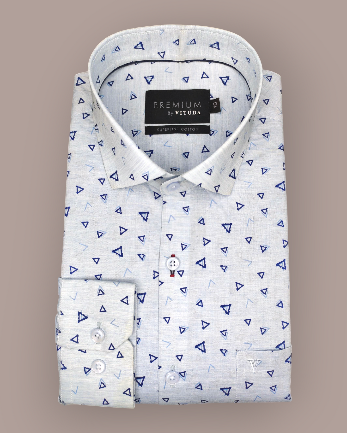 Men's Full Sleeves Premium Blue Triangle Printed Superfine Cotton Shirt
