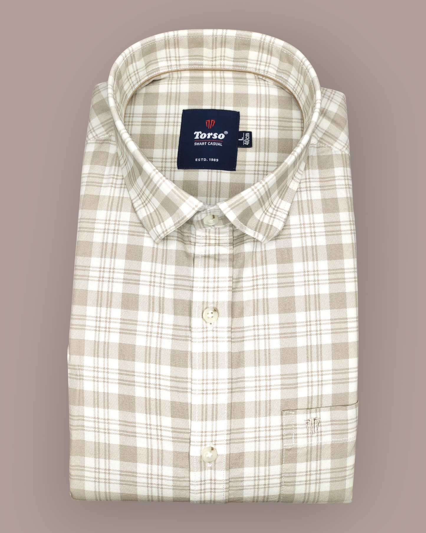 Men's Full Sleeves Beige & White Gingham Check Premium Shirt