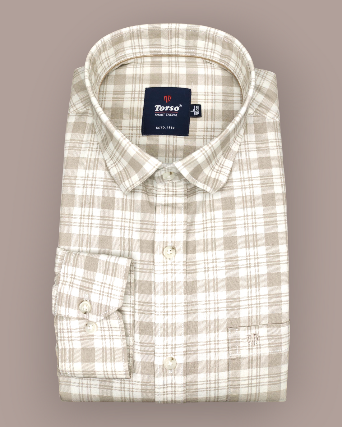 Men's Full Sleeves Beige & White Gingham Check Premium Shirt