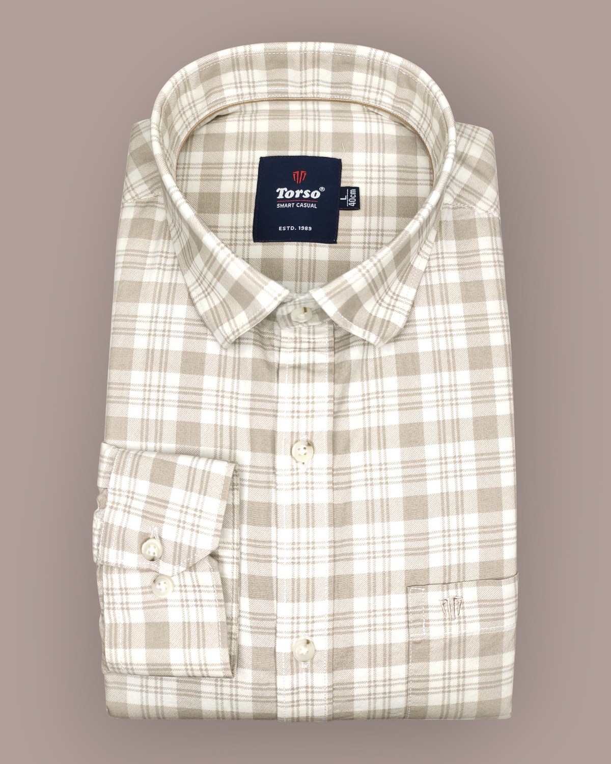 Men's Full Sleeves Beige & White Gingham Check Premium Shirt