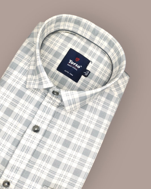 Men's Full Sleeves Grey & White Gingham Check Shirt