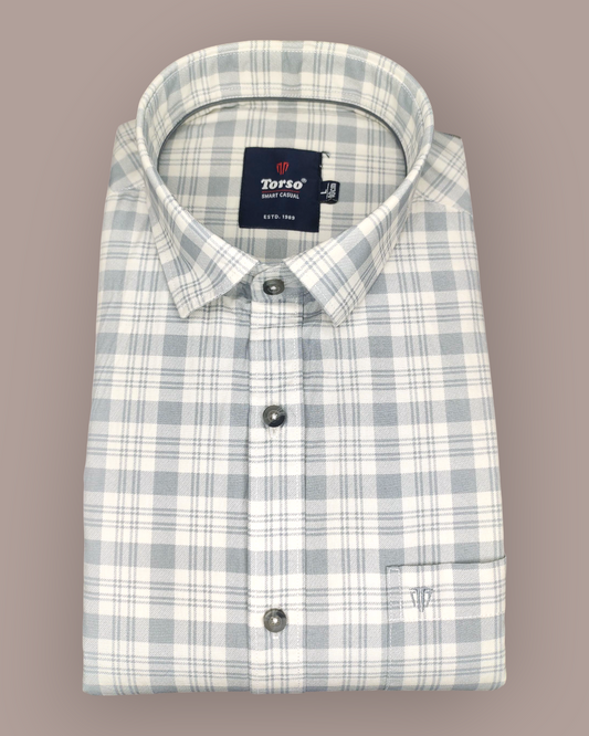 Men's Full Sleeves Grey & White Gingham Check Shirt