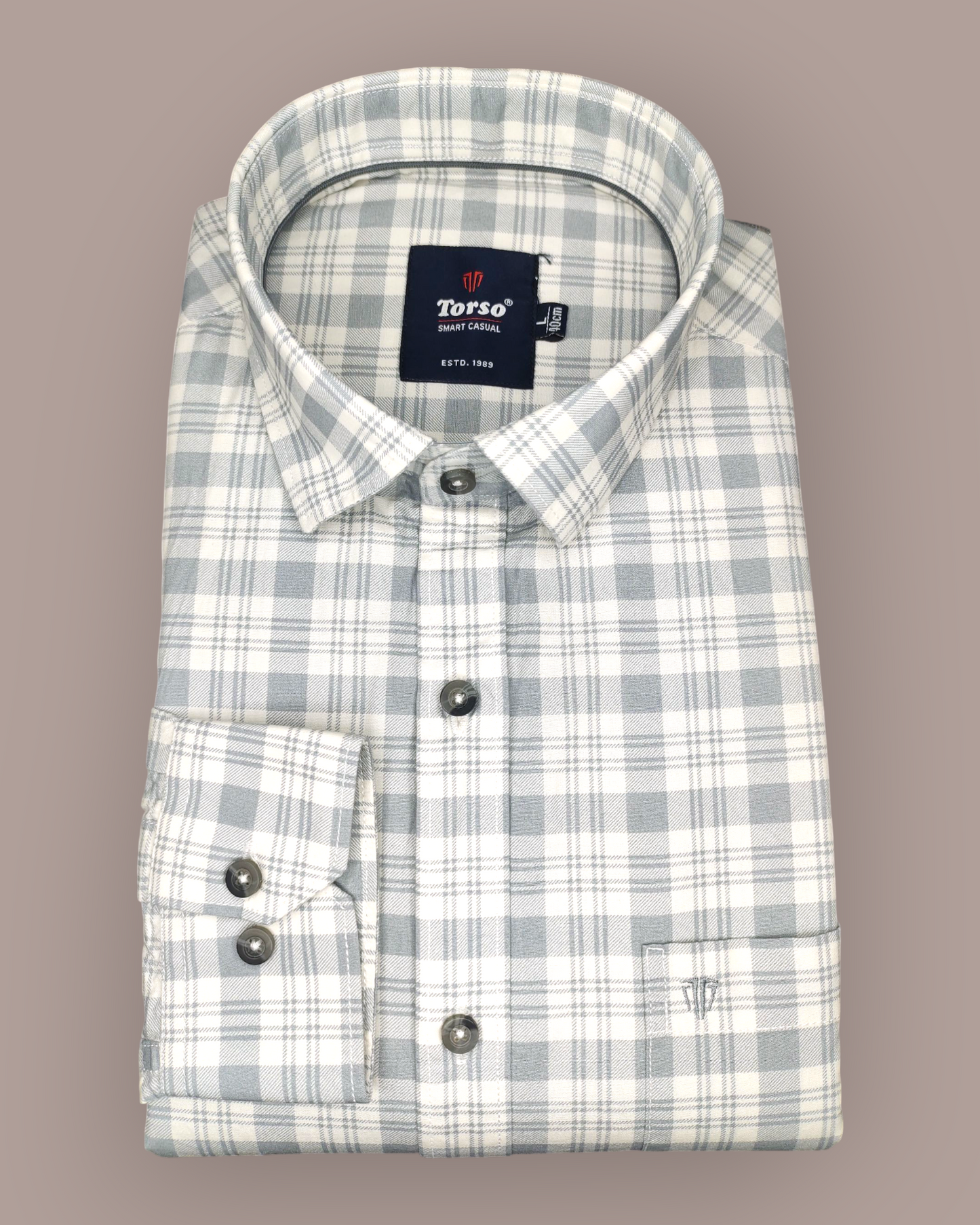 Men's Full Sleeves Grey & White Gingham Check Shirt