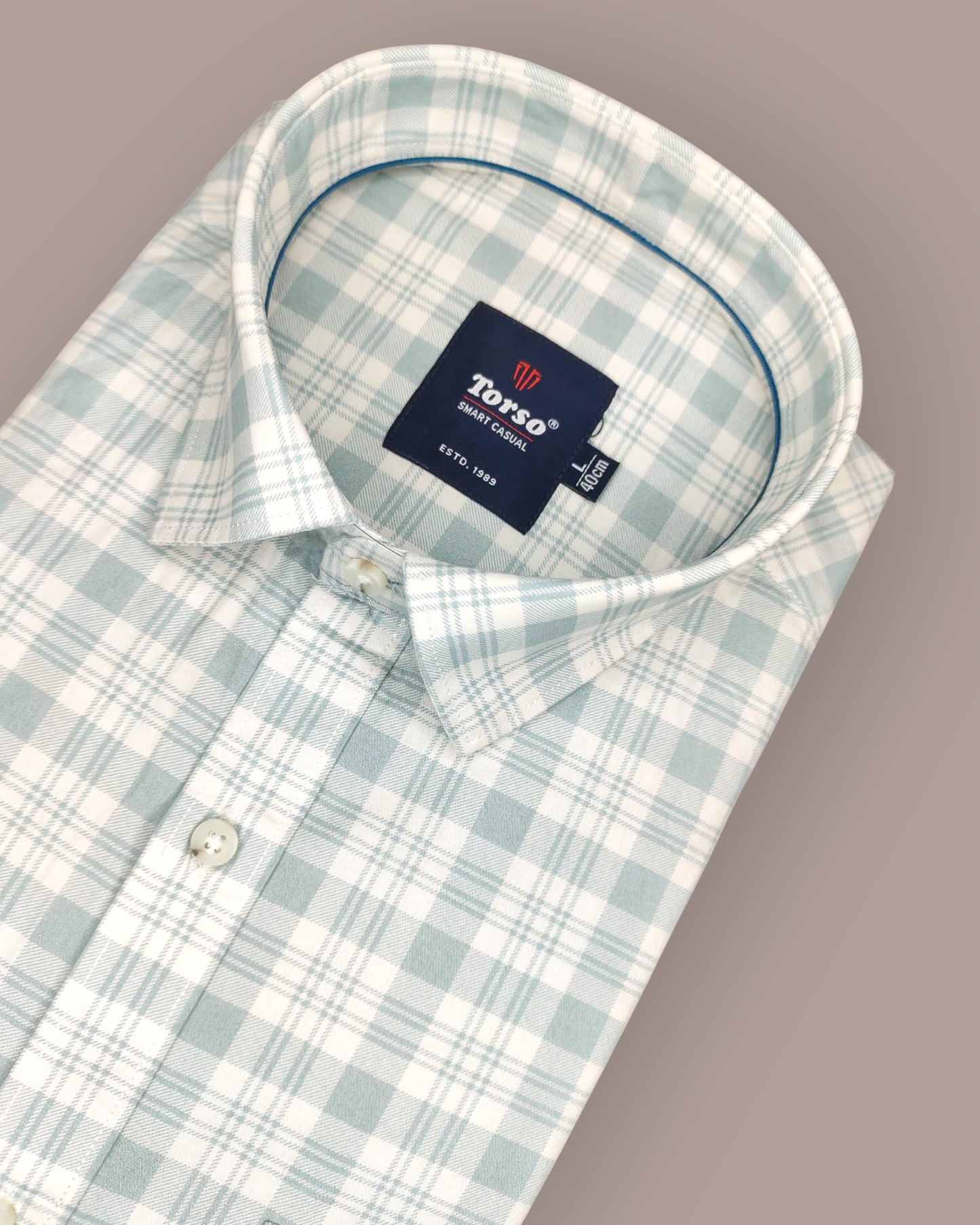 Men's Full Sleeves Green & White Checkered Premium Casual Shirt