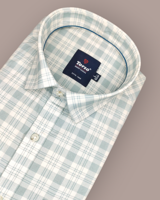 Men's Full Sleeves Green & White Checkered Premium Casual Shirt