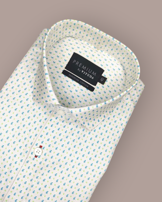 Men's Full Sleeves Premium Micro-Paisley Printed Superfine Cotton Shirt