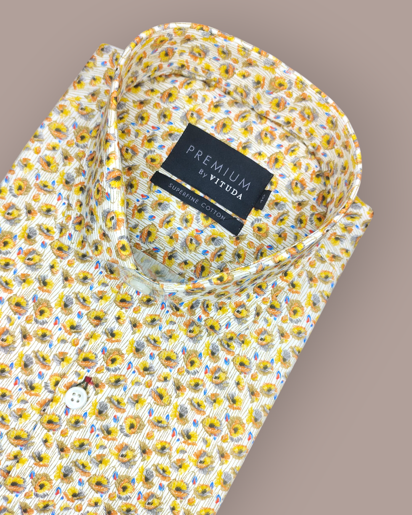 Men's Full Sleeves Premium Floral Printed Superfine Cotton Shirt – Yellow, Orange & Blue