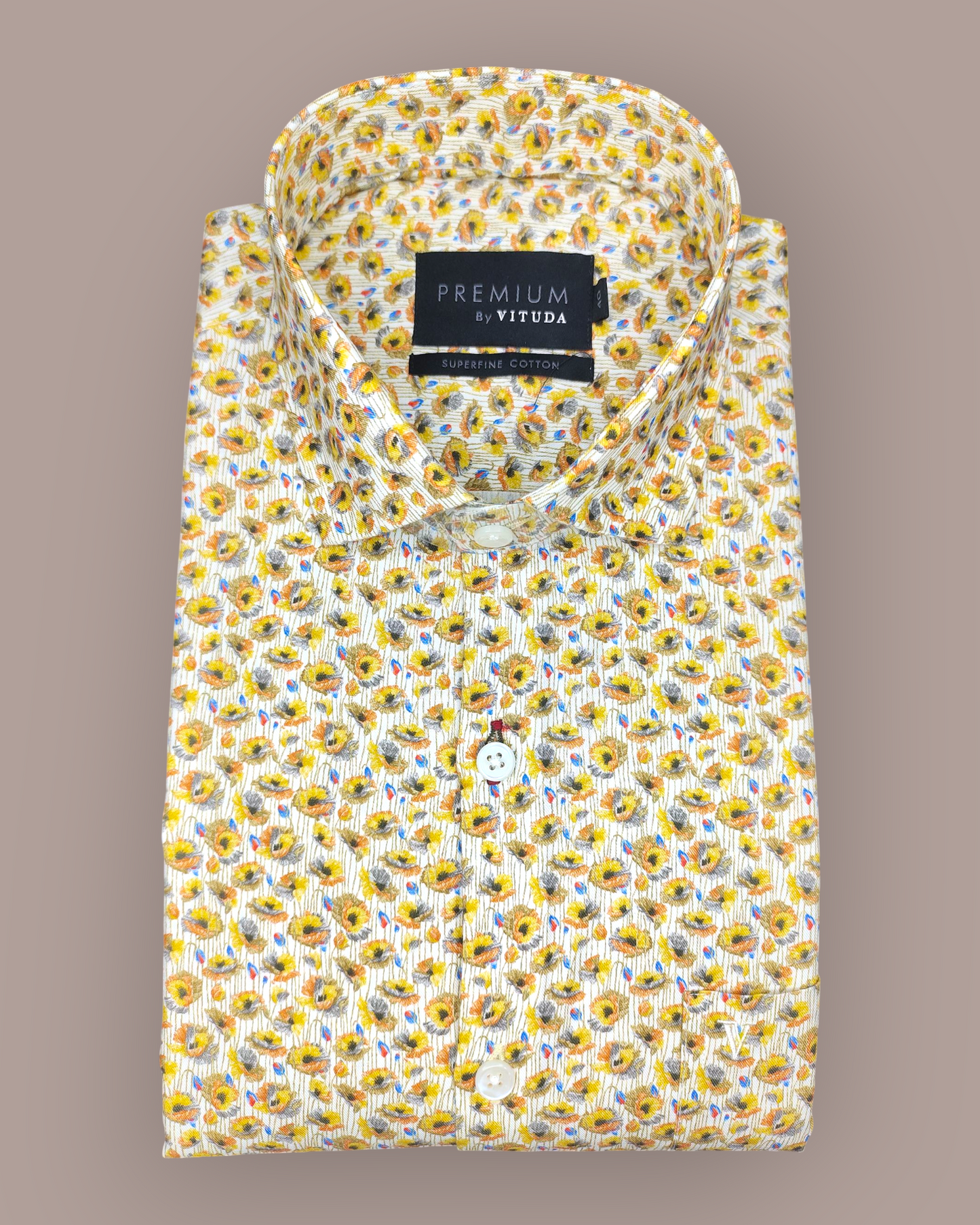 Men's Full Sleeves Premium Floral Printed Superfine Cotton Shirt – Yellow, Orange & Blue